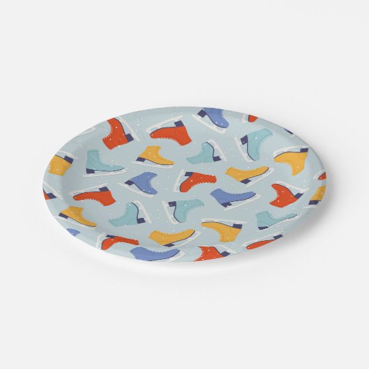 Kleurrijk Ice Schaats Winterpatroon Papieren Bordje (Gekanteld)