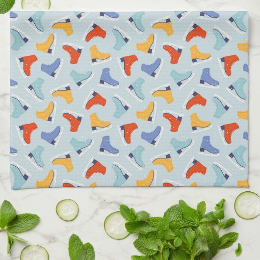 Kleurrijk Ice Schaats Winterpatroon Theedoek (Gevouwen)