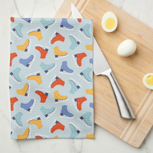 Kleurrijk Ice Schaats Winterpatroon Theedoek (Quarter Fold)