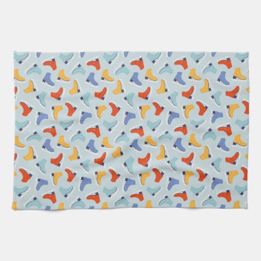 Kleurrijk Ice Schaats Winterpatroon Theedoek (Horizontaal)