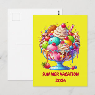 Kleurrijk Ijsje Sundae – Illustratie van een Mooie Briefkaart