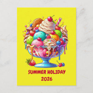 Kleurrijk Ijsje Sundae – Illustratie van een Mooie Feestdagenkaart