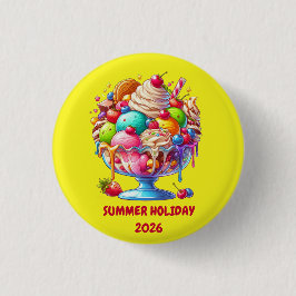 Kleurrijk Ijsje Sundae – Illustratie van een Mooie Ronde Button 3,2 Cm