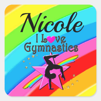 KLEURRIJK IK HOU VAN GYMNASTIEK GEPERSONALISEERD O VIERKANTE STICKER