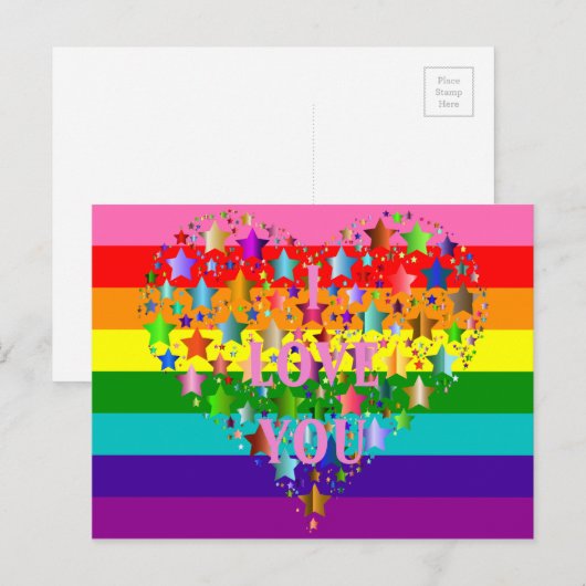 Kleurrijk Ik hou van je hart LGBT Regenboog Vlag Briefkaart (Voorkant / Achterkant)