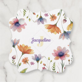 Kleurrijk Illustratie met Wilde Bloemen en Initiaa Bedankjes Labels