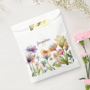 Kleurrijk Illustratie met Wilde Bloemen en Initiaa Bedankzakje