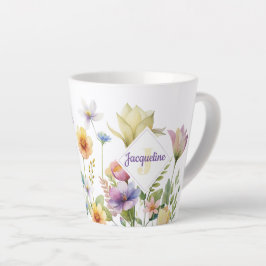 Kleurrijk Illustratie met Wilde Bloemen en Initiaa Latte Mok