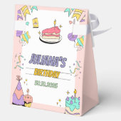 Kleurrijk illustratief verjaardagsfeestje bedankdoosjes (Achterkant)