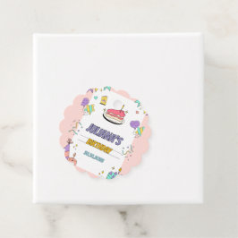 Kleurrijk illustratief verjaardagsfeestje bedankjes labels