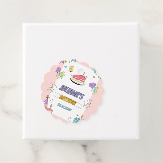 Kleurrijk illustratief verjaardagsfeestje bedankjes labels (In situ)