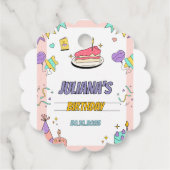 Kleurrijk illustratief verjaardagsfeestje bedankjes labels (Achterkant)