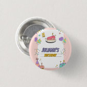 Kleurrijk illustratief verjaardagsfeestje ronde button 3,2 cm (Voorkant /achterkant)