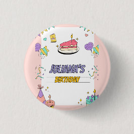 Kleurrijk illustratief verjaardagsfeestje ronde button 3,2 cm