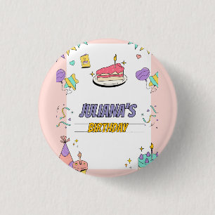 Kleurrijk illustratief verjaardagsfeestje ronde button 3,2 cm