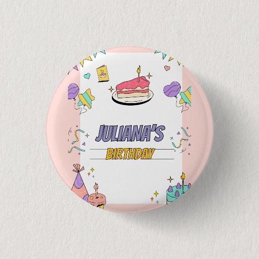 Kleurrijk illustratief verjaardagsfeestje ronde button 3,2 cm (Voorkant)