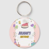 Kleurrijk illustratief verjaardagsfeestje sleutelhanger (Voorkant)