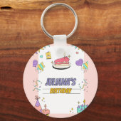 Kleurrijk illustratief verjaardagsfeestje sleutelhanger (Voorkant)