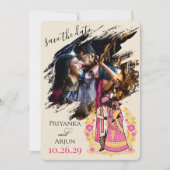 Kleurrijk Indiaans Paar Save The Date (Voorkant)