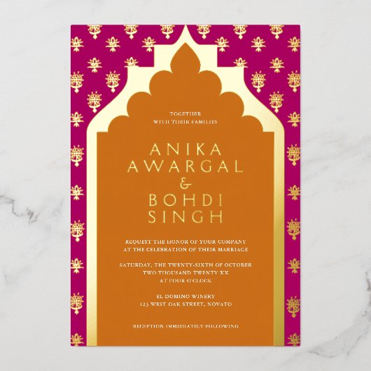 Kleurrijk Indiaas vensterscherm Bindend REAL Folie Uitnodiging (Voorkant)