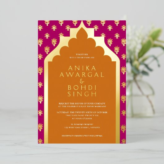 Kleurrijk Indiaas vensterscherm Bindend REAL Folie Uitnodiging (Staand Voorkant)