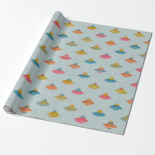 Kleurrijk Inpakpapier met Ruimteschip (Uitgerold)