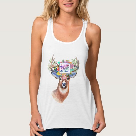Kleurrijk Inspirerend Floral Deer Tanktop (Voorkant)