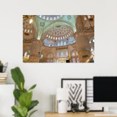 Kleurrijk interieur koepelplafond van Blauwe Moske Poster (Thuiskantoor)