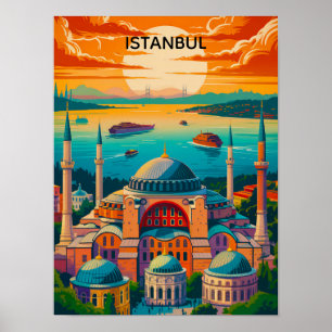 Kleurrijk Istanbul Hagia Sophia Vintage Reis Poster