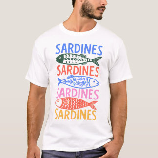 Kleurrijk Italiaans zomert-shirt met sardines graf T-shirt