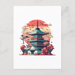 Kleurrijk Japan Gebouw Kunst Briefkaart
