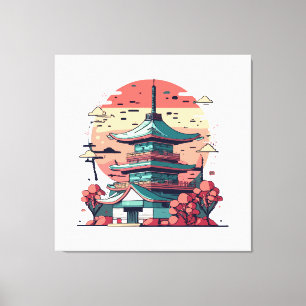 Kleurrijk Japan Gebouw Kunst Canvas Afdruk