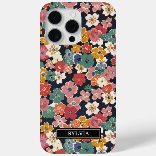Kleurrijk Japans Bloemendruk met Monogram Case-Mate iPhone Case (Achterkant)