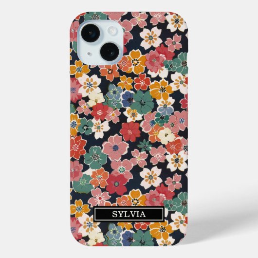 Kleurrijk Japans bloemenprint met monogram Case-Mate iPhone Case (Achterkant)