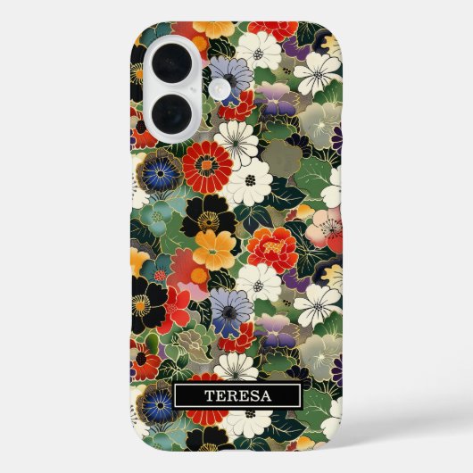 Kleurrijk Japans bloempatroon met monogram Case-Mate iPhone Case (Achterkant)