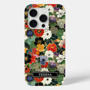 Kleurrijk Japans bloempatroon met monogram iPhone 15 Pro Case