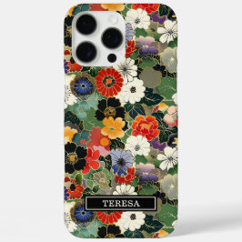 Kleurrijk Japans bloempatroon met monogram iPhone 16 Pro Max Hoesje