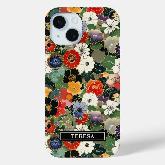 Kleurrijk Japans bloempatroon met monogram Case-Mate iPhone Case (Achterkant)