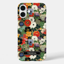 Kleurrijk Japans bloempatroon met monogram iPhone 16 Plus Hoesje