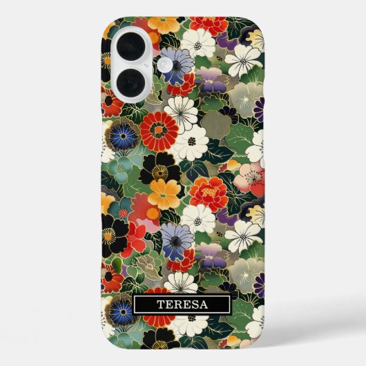Kleurrijk Japans bloempatroon met monogram Case-Mate iPhone Case (Achterkant)