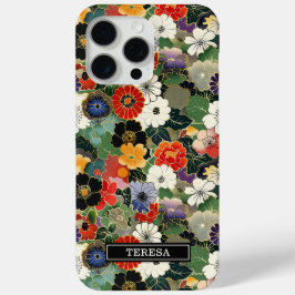 Kleurrijk Japans bloempatroon met monogram iPhone 15 Pro Max Hoesje