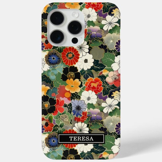 Kleurrijk Japans bloempatroon met monogram Case-Mate iPhone Case (Achterkant)