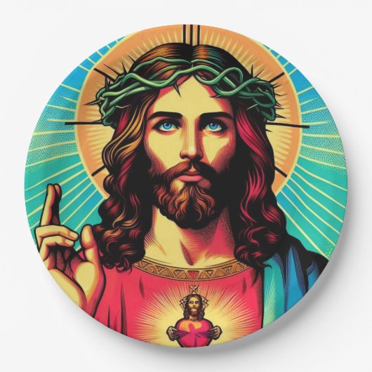 Kleurrijk Jesus papier bord! Papieren Bordje (Voorkant)