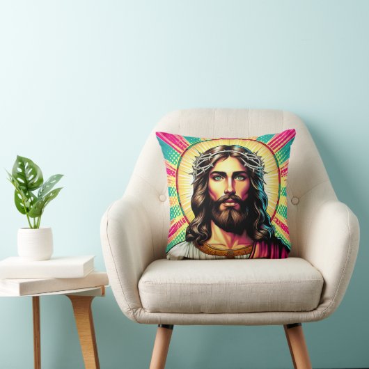 Kleurrijk Jezus kussen! Kussen (Stoel)