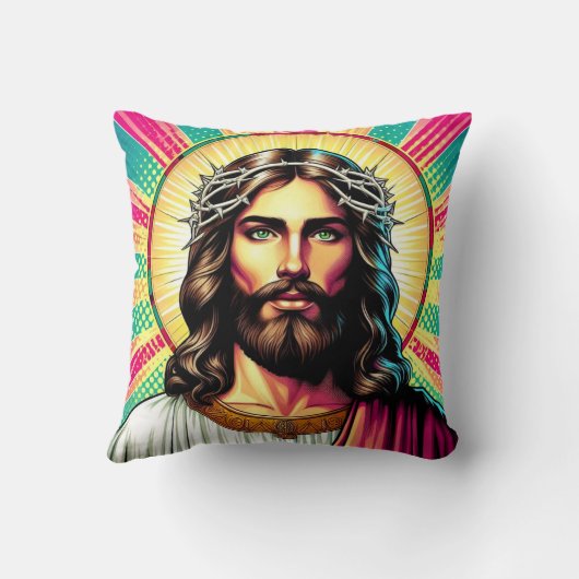 Kleurrijk Jezus kussen! Kussen (Achterkant)
