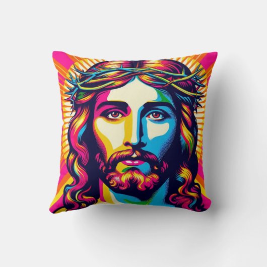 Kleurrijk Jezus kussen! Kussen (Achterkant)