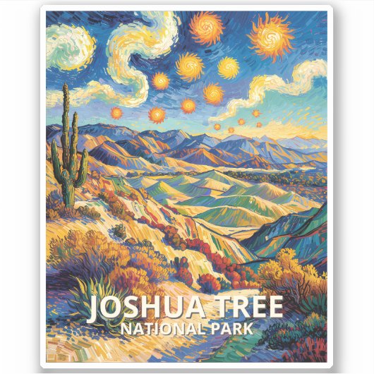 Kleurrijk Joshua Tree Keys View Van Gogh Landschap Sticker (Voorkant)