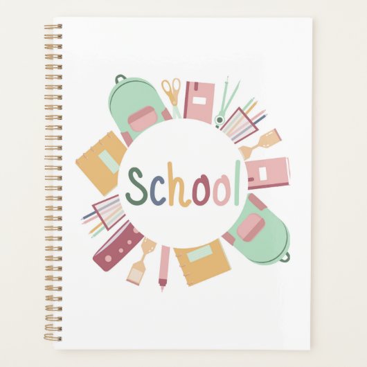 Kleurrijk kader van schoolobjecten planner (Voorkant)