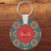 Kleurrijk  Kaleidoscoop Elegant Monogram Sleutelhanger (Voorkant)