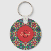 Kleurrijk  Kaleidoscoop Elegant Monogram Sleutelhanger (Achterkant)